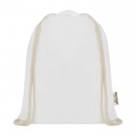 Bolsa de algodón reciclado resistente con cordones 140 g/m2 color blanco segunda vista frontal