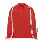 Bolsa de algodón reciclado resistente con cordones 140 g/m2 color rojo segunda vista frontal