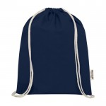 Bolsa de algodón reciclado resistente con cordones 140 g/m2 color azul marino segunda vista frontal