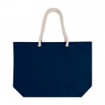 Bolsa de playa de algodón reciclado con asas de cuerda 270 g/m2 color azul marino segunda vista trasera