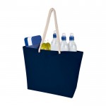 Bolsa de playa de algodón reciclado con asas de cuerda 270 g/m2 color azul marino tercera vista