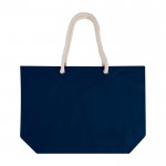 Bolsa de playa de algodón reciclado con asas de cuerda 270 g/m2 color azul marino segunda vista frontal