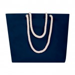 Bolsa de playa de algodón reciclado con asas de cuerda 270 g/m2 color azul marino tercera vista frontal
