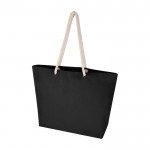 Bolsa de playa de algodón reciclado con asas de cuerda 270 g/m2 color negro