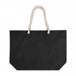 Bolsa de playa de algodón reciclado con asas de cuerda 270 g/m2 color negro segunda vista trasera