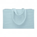 Bolsa tote de playa con acabado soft y compartimento grande color azul pastel tercera vista frontal