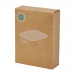 Mini altavoz de plástico reciclado con controles de música 3W color blanco segunda vista con caja