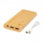 Powerbank de bambú con LED y botón táctil de encendido 10.000 mAh color natural tercera vista