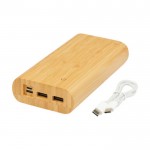 Powerbank de bambú con LED y botón táctil de encendido 20.000 mAh color natural tercera vista