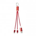 Cable de carga 4 en 1 de aluminio reciclado con llavero incluido color rojo segunda vista frontal