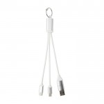 Cable de carga 4 en 1 de aluminio reciclado con llavero incluido color plateado segunda vista frontal