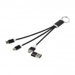 Cable de carga 4 en 1 de aluminio reciclado con llavero incluido color negro cuarta vista