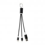 Cable de carga 4 en 1 de aluminio reciclado con llavero incluido color negro segunda vista frontal