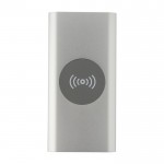 Batería externa inalámbrica de aluminio reciclado 8.000 mAh color plateado segunda vista frontal