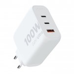 Enchufe cargador de plástico reciclado con 3 puertos 100W color blanco