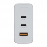 Enchufe cargador de plástico reciclado con 3 puertos 100W color blanco segunda vista frontal