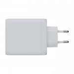 Enchufe cargador de plástico reciclado con 3 puertos 100W color blanco vista lateral