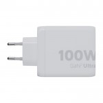 Enchufe cargador de plástico reciclado con 3 puertos 100W color blanco segunda vista lateral