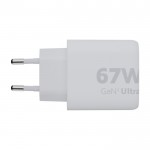 Enchufe cargador con 2 puertos USB y una potencia de 67W color blanco segunda vista lateral