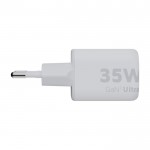Enchufe cargador de plástico reciclado con 2 puertos 35W color blanco segunda vista lateral