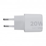Enchufe cargador de plástico reciclado con 2 puertos 20W color blanco segunda vista lateral
