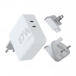 Enchufe cargador de 67W con variantes para UE, UK y EEUU color blanco