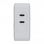 Enchufe cargador de 67W con variantes para UE, UK y EEUU color blanco segunda vista frontal