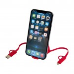 Cable retráctil de sincronización de datos con plástico y aluminio color rojo tercera vista