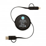 Cable retráctil de sincronización de datos con plástico y aluminio color negro segunda vista trasera