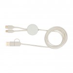 Cable de carga rápida de plástico reciclado y bambú 5 en 1 27W color blanco segunda vista trasera