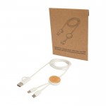 Cable de carga rápida de plástico reciclado y bambú 5 en 1 27W color blanco vista impresa logo 2