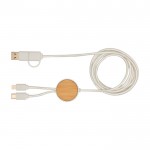 Cable de carga rápida de plástico reciclado y bambú 5 en 1 27W color blanco segunda vista frontal