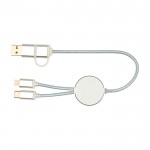 Cable de aluminio y plástico reciclado con carga rápida 5 en 1 color plateado segunda vista trasera