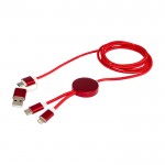 Cable de carga de plástico reciclado y aluminio que sincroniza 5 en 1 color rojo tercera vista