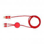 Cable de carga de plástico reciclado y aluminio que sincroniza 5 en 1 color rojo segunda vista frontal