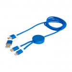 Cable de carga de plástico reciclado y aluminio que sincroniza 5 en 1 color azul real tercera vista