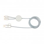 Cable de carga de plástico reciclado y aluminio que sincroniza 5 en 1 color plateado segunda vista trasera