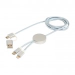Cable de carga de plástico reciclado y aluminio que sincroniza 5 en 1 color plateado tercera vista