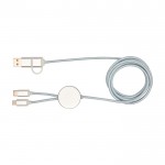 Cable de carga de plástico reciclado y aluminio que sincroniza 5 en 1 color plateado segunda vista frontal