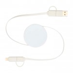 Cable de plástico reciclado con carga rápida y sincronización 5 en 1 color blanco segunda vista frontal