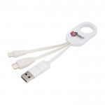Cable de carga de plástico reciclado con varias conexiones 4 en 1 color blanco