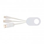 Cable de carga de plástico reciclado con varias conexiones 4 en 1 color blanco segunda vista frontal