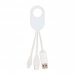 Cable de carga de plástico reciclado con varias conexiones 4 en 1 color blanco tercera vista frontal