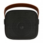 Altavoz inalámbrico de plástico reciclado con correa de cuero 3W color negro segunda vista frontal