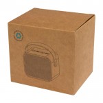 Altavoz inalámbrico de plástico reciclado con correa de cuero 3W color negro segunda vista con caja