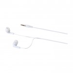 Auriculares sencillos con conector de audio y estuche triangular color blanco vista detalle 1