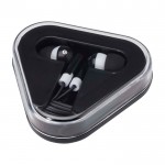 Auriculares sencillos con conector de audio y estuche triangular color negro