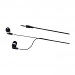 Auriculares sencillos con conector de audio y estuche triangular color negro tercera vista