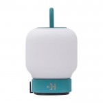 Lámpara portátil tipo farol que aporta iluminación suave Kooduu Loome color verde menta vista impresa logo 2