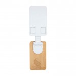 Soporte plegable para móvil para escritorio con base de bambú color blanco vista impresa logo 2